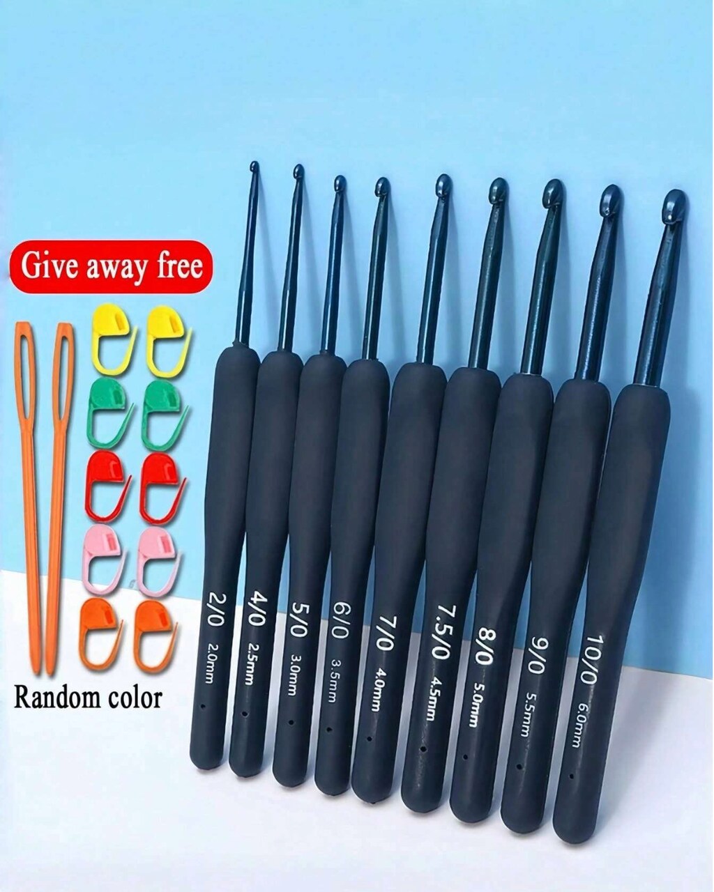 9Pcs Blue Stainless Steel Crochet Hook Set – Soft Grip Ergonomic Handles for Amigurumi, Yarn Craft & DIY – Beginner Knitting Needles Kit – Christmas Holiday Gift
